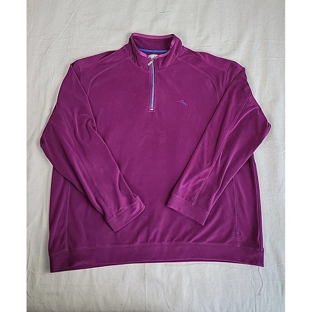 Tommy‎ Bahama Paradise Tech 1/4 Zip Pullover Mens 2XL Purple Velour Soft Preppy